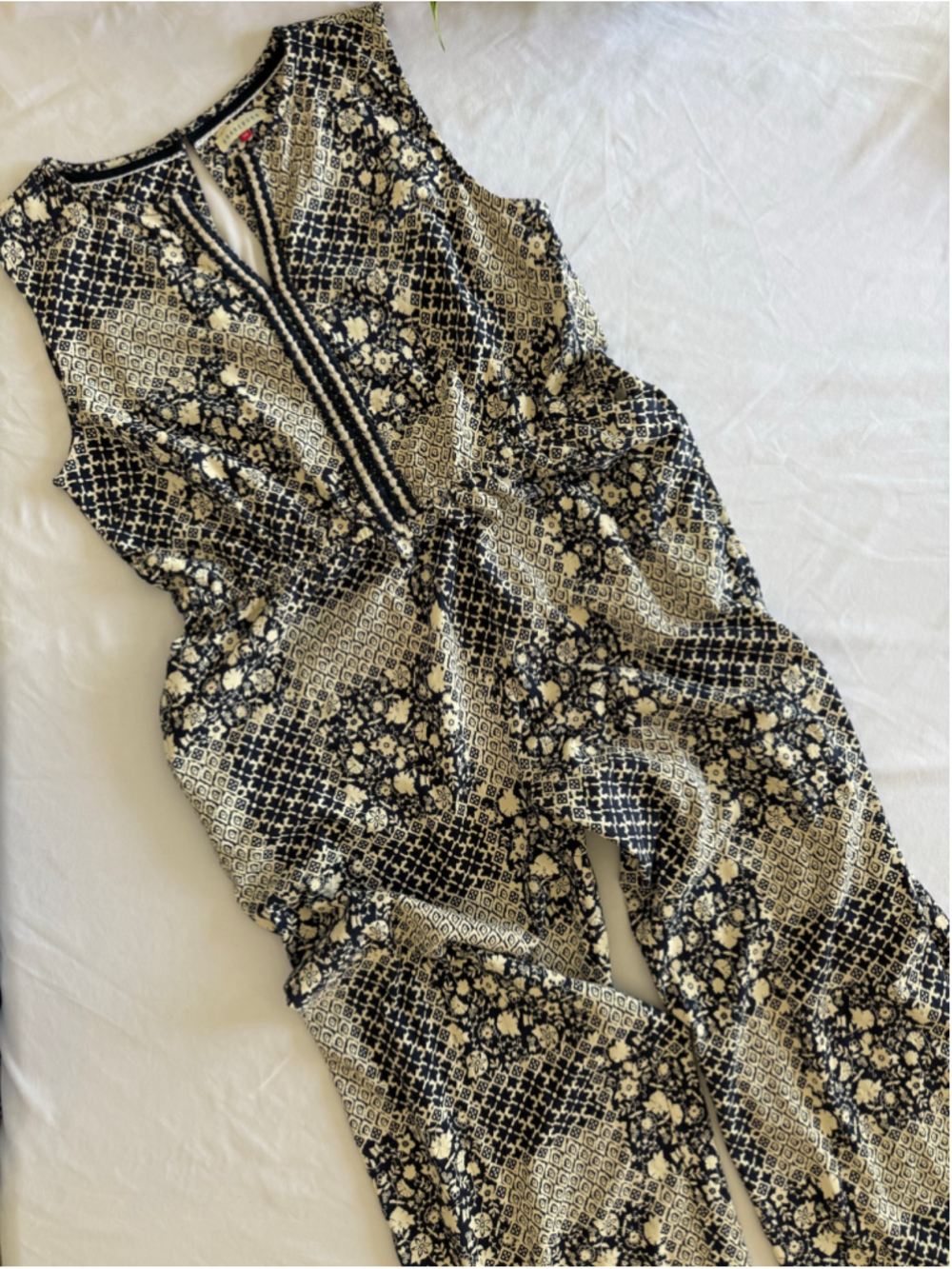 Women's Brakeburn Jumpsuit Size 16 Black Beige Patterned Sleeveless - Picture 8 of 14